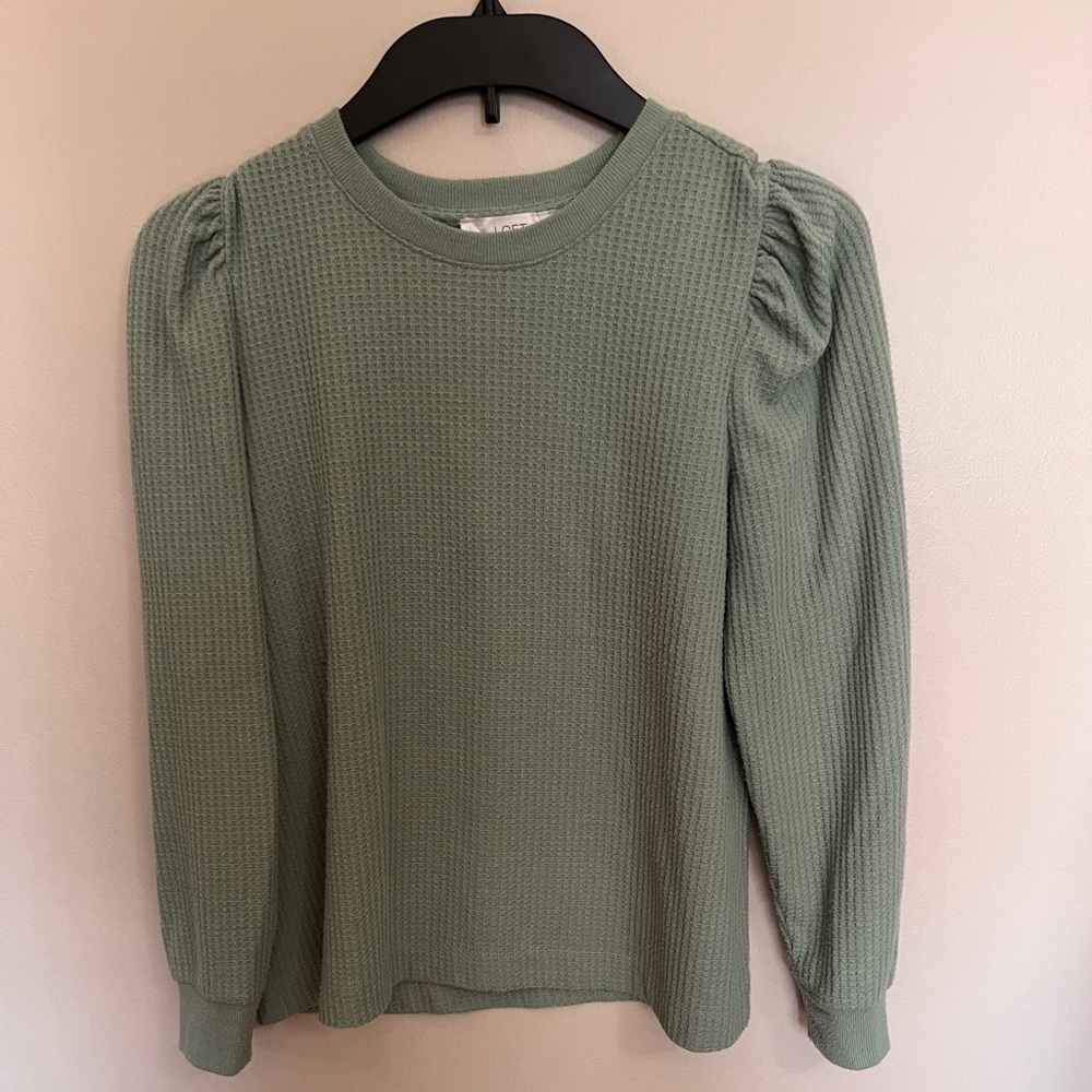 LOFT Sage Waffle Knit Top, Size Large
